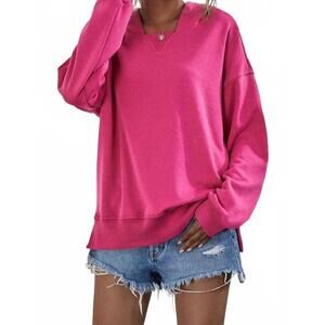 NEW LILY CLOTHING fleece hooded pullover in hot pink